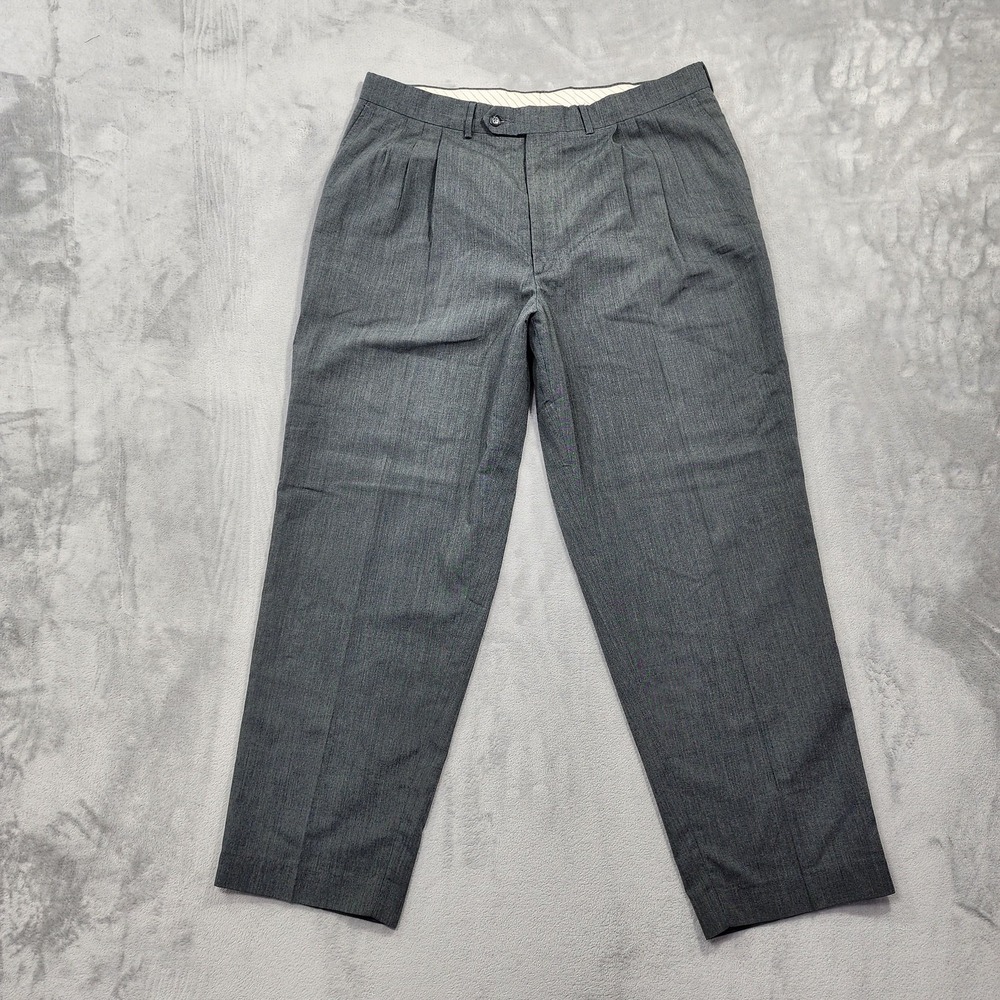 John Henry Dress Pants Mens‎ 38/30 Gray Pleated Microfiber Wool Blend Office